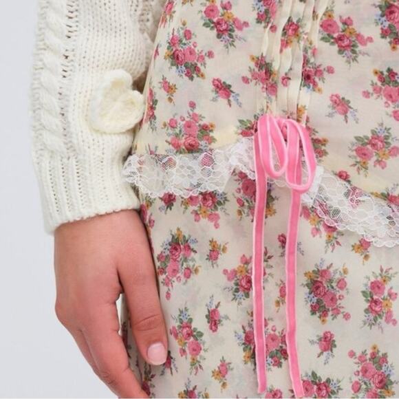 Free People For Love & Lemons Etienne Midi Skirt Small Cottage Coquette Dainty - Picture 5 of 15